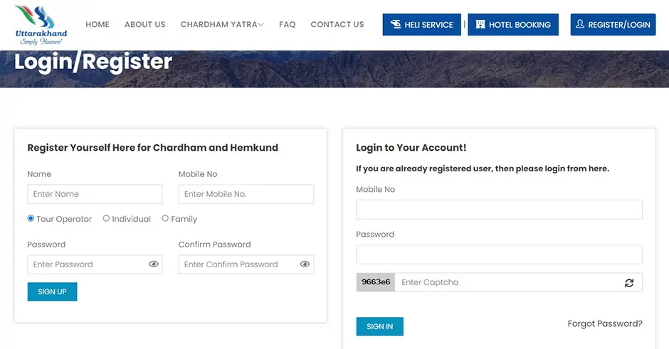 Chardham Yatra Registration Login